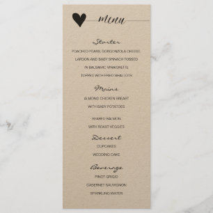 Rustic kraft Wedding Menu Herzkalligrafie Menükarte