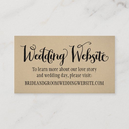 Rustic Kraft Wedding Website Black Script Begleitkarte (Vorderseite)