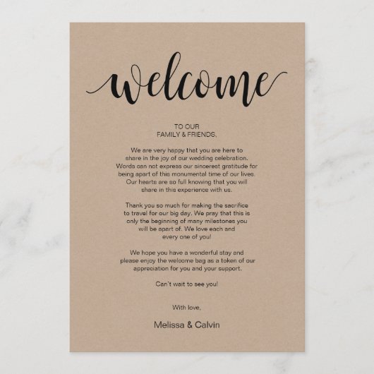 Rustic Kraft Wedding Welcome and Itinerary Card Programm (Vorderseite)