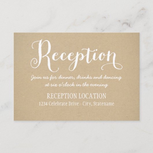 Rustic Kraft Wedding White Script Empfang Begleitkarte (Vorderseite)