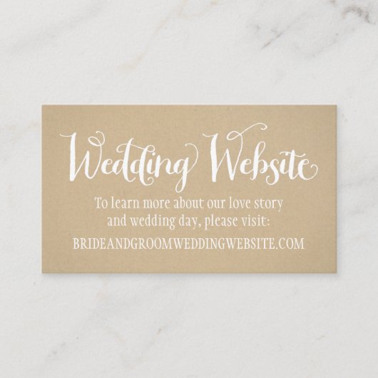 Rustic Kraft Wedding White Script Website Begleitkarte (Vorderseite)