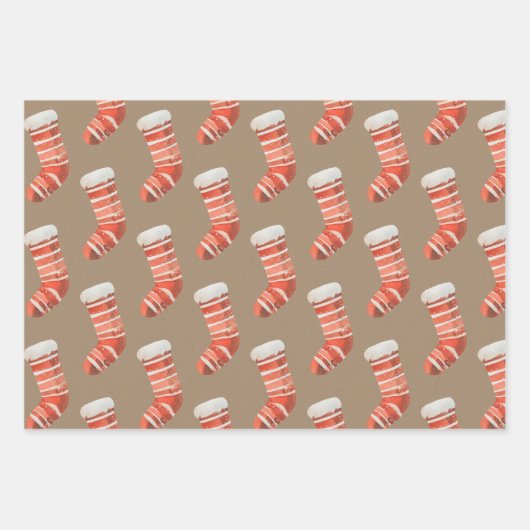 Rustic Kraft Weihnachts-Strümpfe Snowmen & Jammies Geschenkpapier Set (Vorderseite)