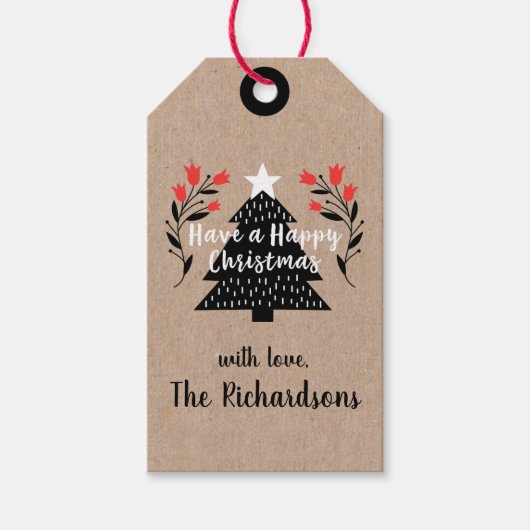 Rustic Kraft Weihnachtsbaum-Geschenk-Tag Geschenkanhänger (Vorderseite)