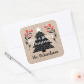 Rustic Kraft Weihnachtsbaum-Geschenk-Tag Quadratischer Aufkleber (Umschlag)