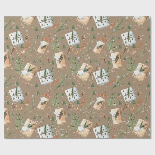 Rustic Kraft Weihnachtsgeschenke Packages Geschenkpapier (Flach)