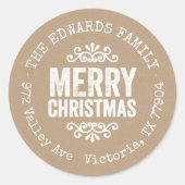 Rustic Kraft Weihnachtskreis Rücksendeadresse Etik Runder Aufkleber (Vorderseite)