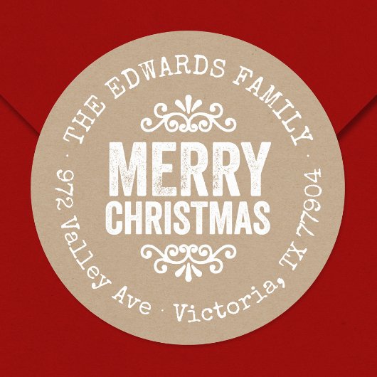 Rustic Kraft Weihnachtskreis Rücksendeadresse Etik Runder Aufkleber