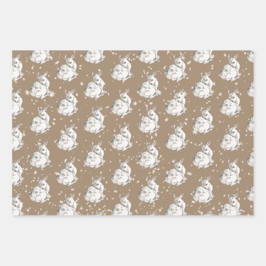 Rustic Kraft White Baby Doe Reindeers Schneeflocke Geschenkpapier Set (Vorderseite 3)