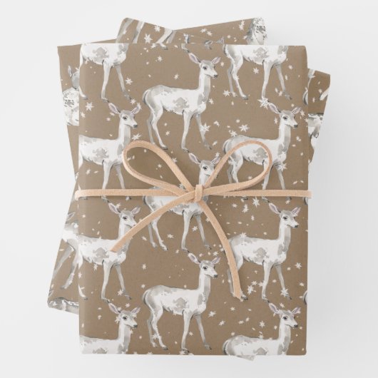 Rustic Kraft White Baby Doe Reindeers Schneeflocke Geschenkpapier Set (Beispiel)