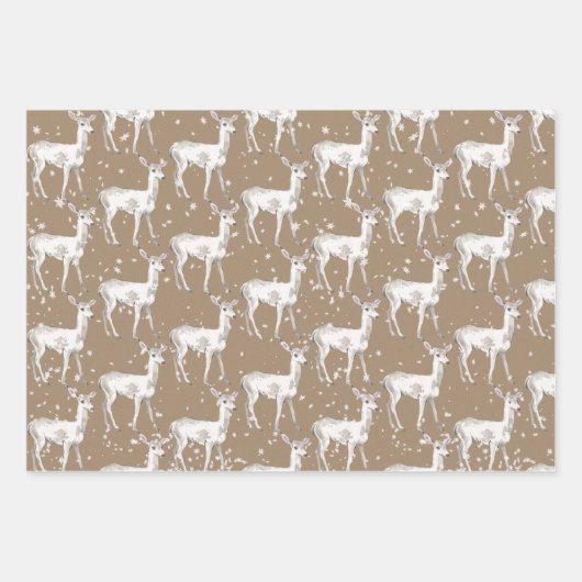 Rustic Kraft White Baby Doe Reindeers Schneeflocke Geschenkpapier Set (Vorderseite)