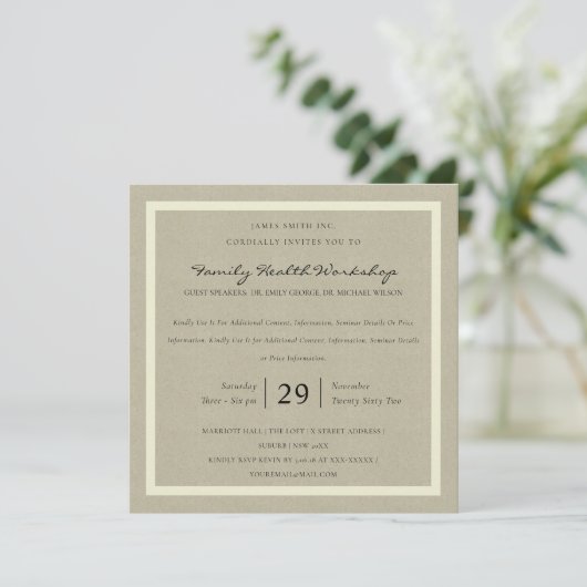 RUSTIC KRAFT WHITE DAMASK CLASSIC WORKSHOP EVENT EINLADUNG (Stehend Vorderseite)