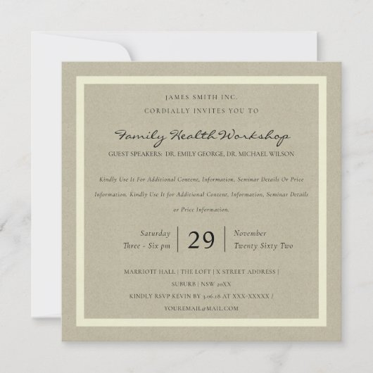 RUSTIC KRAFT WHITE DAMASK CLASSIC WORKSHOP EVENT EINLADUNG (Vorderseite)