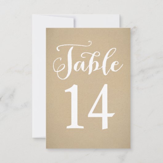 Rustic Kraft White Script Wedding Tischnummer (Rückseite)