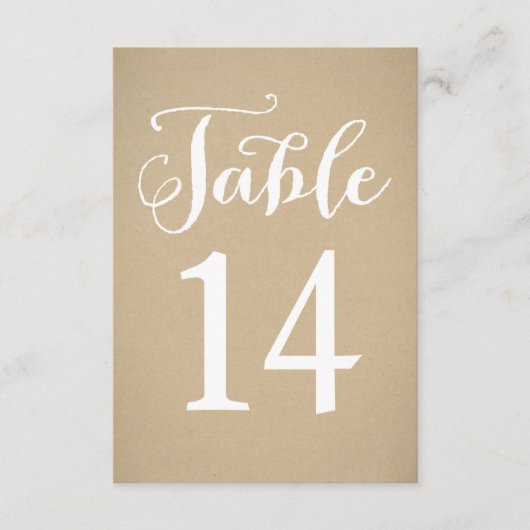 Rustic Kraft White Script Wedding Tischnummer (Vorderseite)