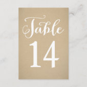 Rustic Kraft White Script Wedding Tischnummer (Rückseite)
