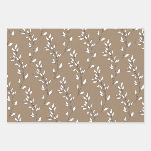 Rustic Kraft White Stem Leaf Greenery Geschenkpapier Set (Vorderseite 3)