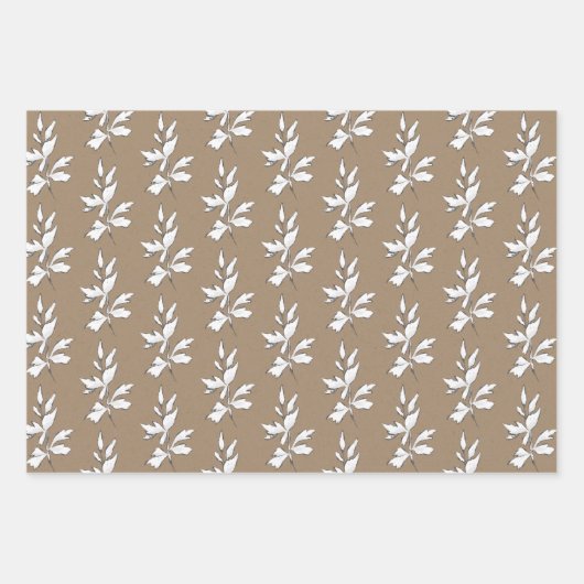 Rustic Kraft White Stem Leaf Greenery Geschenkpapier Set (Vorderseite 2)