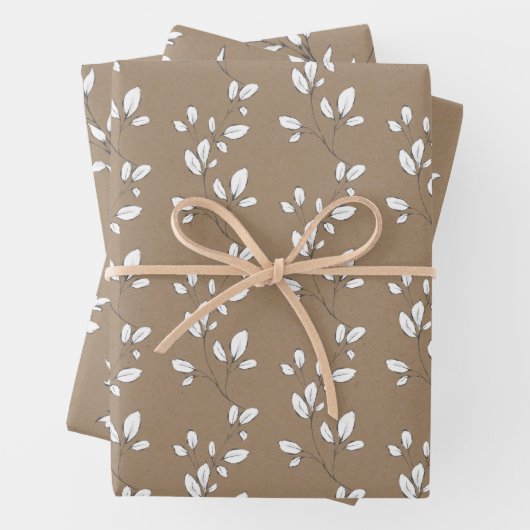 Rustic Kraft White Stem Leaf Greenery Geschenkpapier Set (Beispiel)