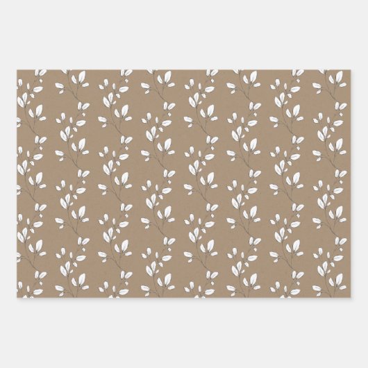 Rustic Kraft White Stem Leaf Greenery Geschenkpapier Set (Vorderseite)
