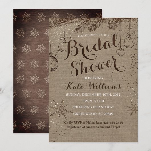 Rustic Kraft Winter Bridal Shower Einladungen (Vorne/Hinten)