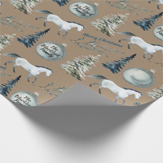 Rustic Kraft Winter Horse Individuelle Name & Sent Geschenkpapier (Ecke)