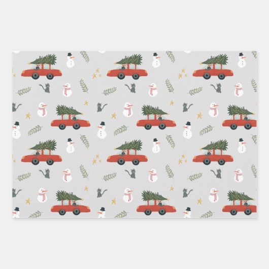 Rustic Kraft Winter Weihnachtsbaum und Schnee Geschenkpapier Set (Vorderseite)