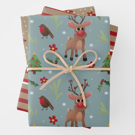 Rustic Kraft Winter Weihnachtsbaum und Schneewrapp Geschenkpapier Set (Beispiel)