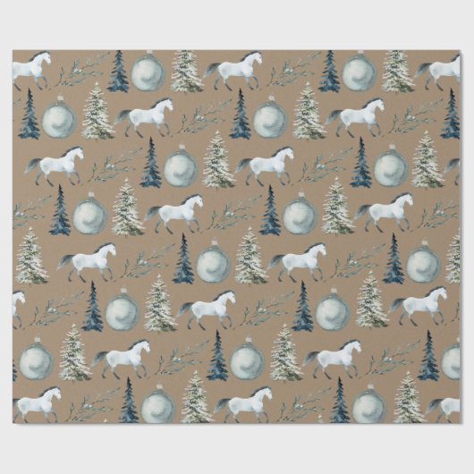 Rustic Kraft Winter White Horce & Blue Spruce Geschenkpapier (Flach)