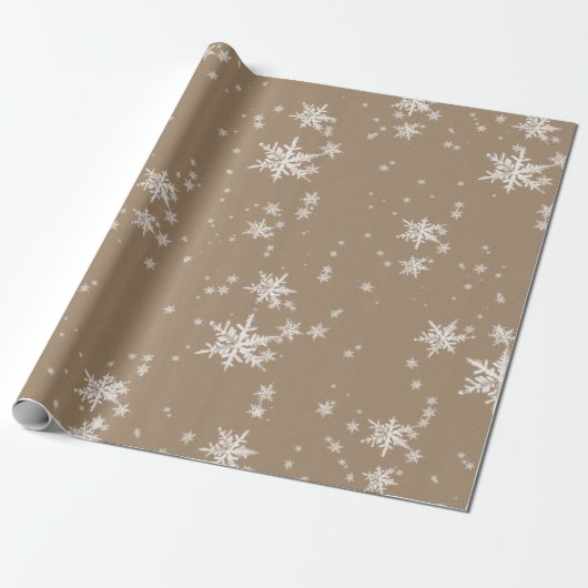 Rustic Kraft Winter White Snowflakes Matte Geschenkpapier (Ungerollt)