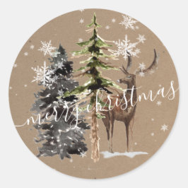 Rustic Kraft Winter Woodland Frohe Weihnachten Runder Aufkleber