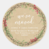 Rustic Kraft Wreath We’ve Moved Address Runder Aufkleber (Vorderseite)