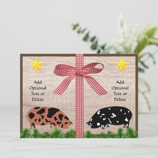 Rustic Kunekune Weihnachtsgrüßen Feiertagskarte (Stehend Vorderseite)