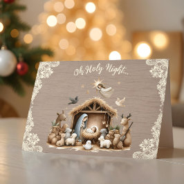 Rustic Lace and Wood Nativity Scene Christmas Card Feiertagskarte