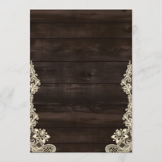 Rustic Lace and Wood Script Calligraphy Wedding Einladung (Rückseite)