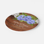 Rustic Lace Blue Hydrangea Wedding Paper Plate Pappteller (Schrägansicht)