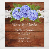 Rustic Lace Blue Hydrangea Wedding Wein Label Weinetikett (Einzelnes Label)