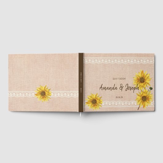 Rustic Lace & Burlap Sunflowers Wedbook Gästebuch (Voll)