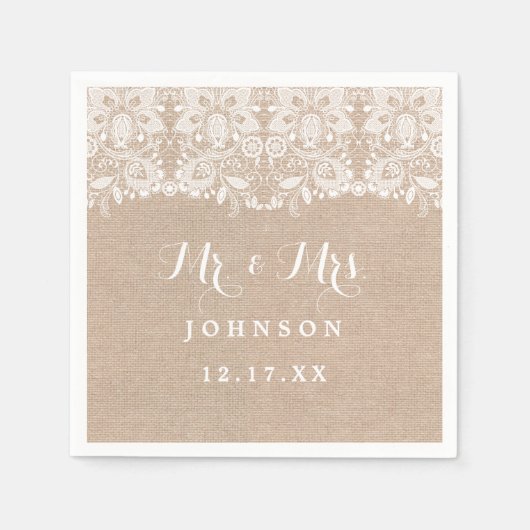 Rustic Lace Burlap Wedpaper Napkins Serviette (Vorderseite)