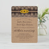 Rustic Lace Burlap Wood Wedding Einladung (Stehend Vorderseite)