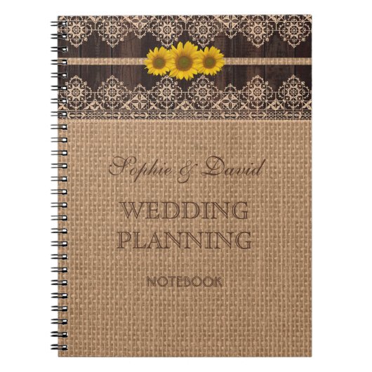 Rustic Lace Burlap Wood Wedding Planner Notizblock (Vorderseite)