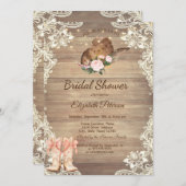 Rustic  Lace Cowboy Hat Boots Bow Bridal Shower Einladung (Vorne/Hinten)
