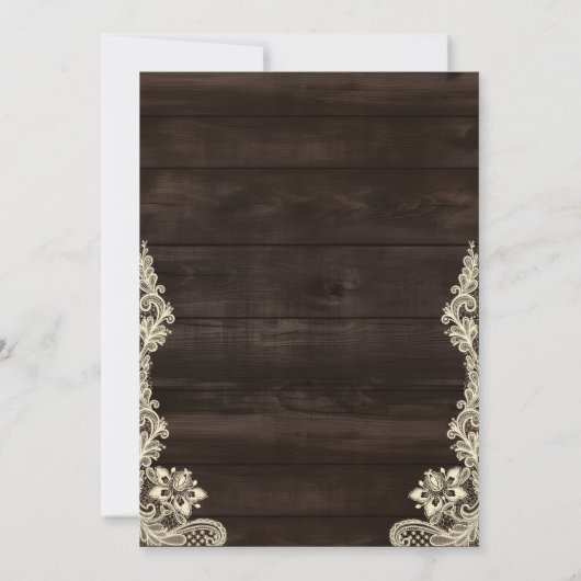 Rustic Lace Dark Wood Just Love Script Wedding Einladung (Rückseite)