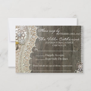 Rustic Lace Holz Blumen Hochzeitsempfang RSVP Karte