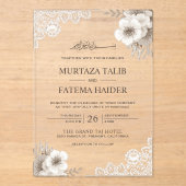 Rustic Lace Ivory Floral Islamic Wedding Acryleinladungen (Vorderseite)