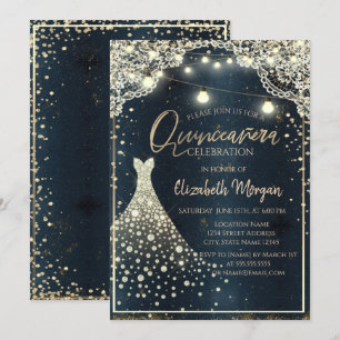 Rustic Lace,Lichter,Diamanten Kleid Blaue Quinceañ Einladung