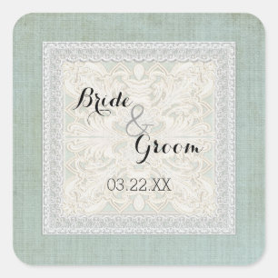 Rustic Lace mit gealtertem Vintage-Linen Land Eleg Quadratischer Aufkleber
