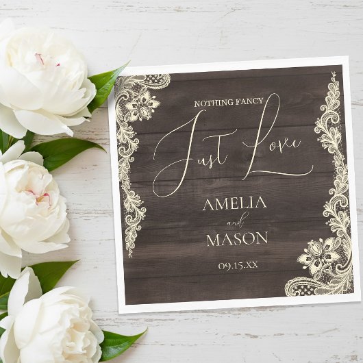 Rustic Lace Nothing Fancy Just Love Wedding Paper Serviette
