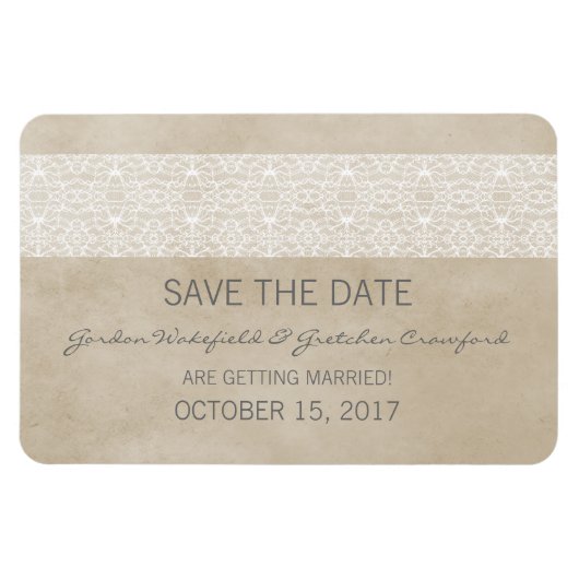Rustic Lace Save the Date Magnet, Ivory Magnet (Horizontal)