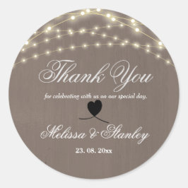 Rustic Lace String Light Calligraphy Vielen Dank Runder Aufkleber