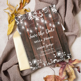 Rustic Lace String Lights Wedding Save The Date Einladungspostkarte